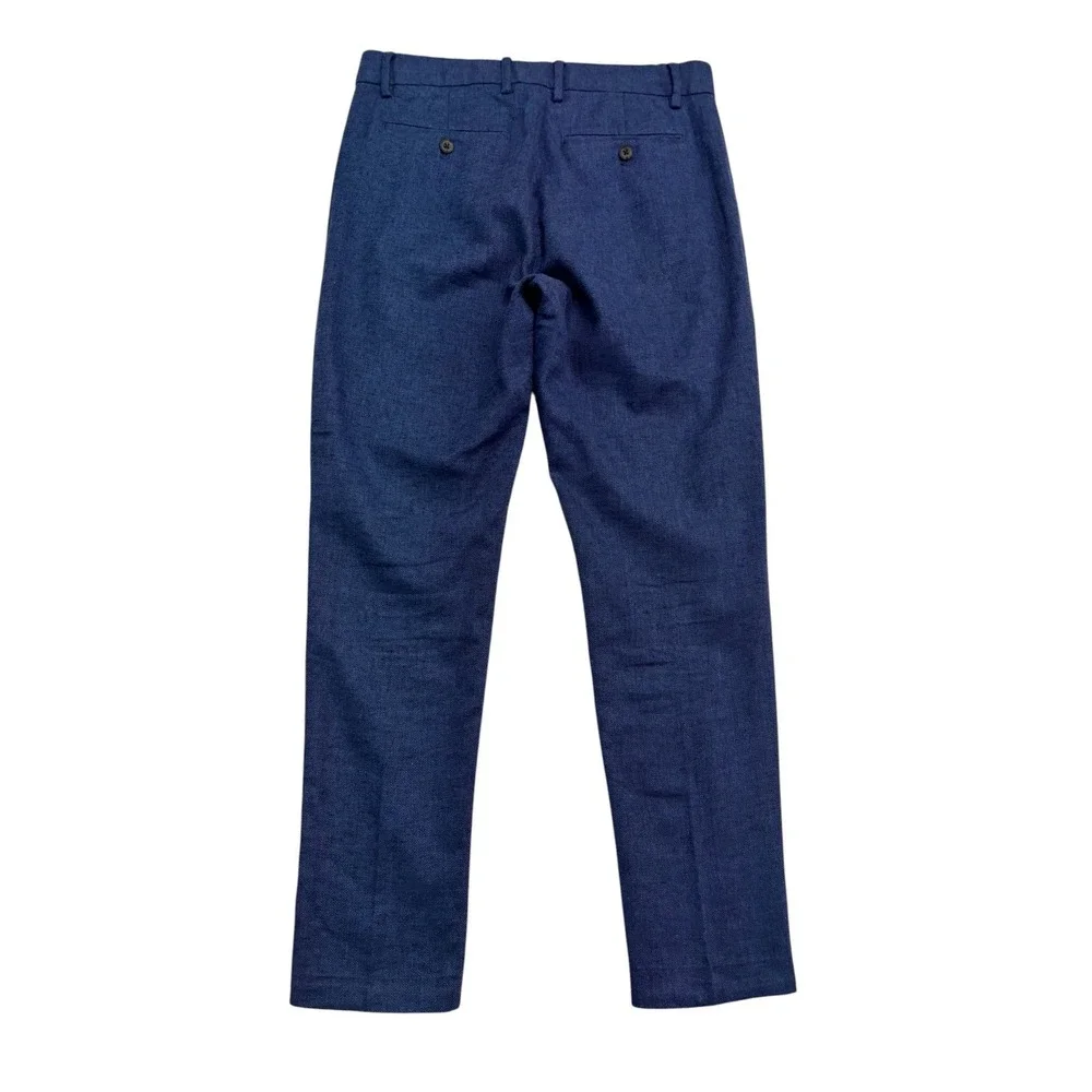 Banana Republic 30x30 Navy Blue Herringbone Linen Cotton Pants Trousers Tailored